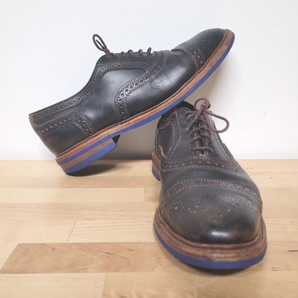 Allen Edmonds Shoes Mens 9.5 D Dark Brown Strandmok Oxford Blue Sole Brogue 8655